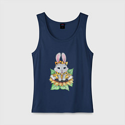 Майка женская хлопок Зайка на подсолнухе, цвет: тёмно-синий