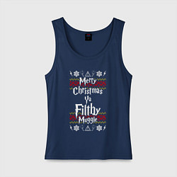Майка женская хлопок Счастливого Рождества тебе грязный маггл, цвет: тёмно-синий