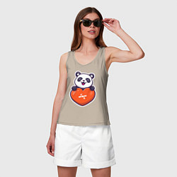 Майка женская хлопок Сердечная панда, цвет: миндальный — фото 2