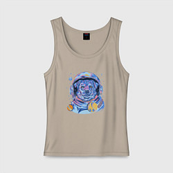 Майка женская хлопок Собака космонавт, цвет: миндальный