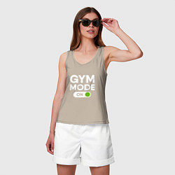 Майка женская хлопок Gym mode on, цвет: миндальный — фото 2