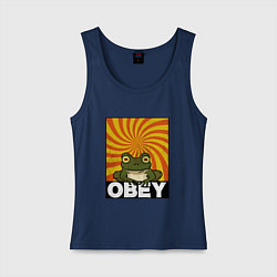 Майка женская хлопок Гипножаба по мотивам Футурама на оранжевом фоне, цвет: тёмно-синий