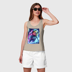 Майка женская хлопок Полёт капибары в космосе - неон, цвет: миндальный — фото 2