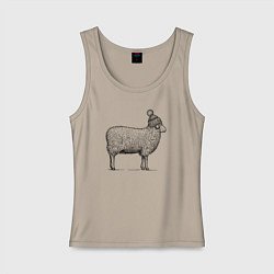 Майка женская хлопок Овца в шапке с помпоном, цвет: миндальный