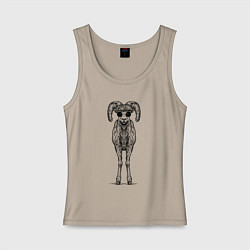 Майка женская хлопок Баран в кепке, цвет: миндальный