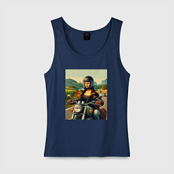 Майка женская хлопок Mona Lisa on a motorcycle - ai art, цвет: тёмно-синий