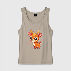 Майка женская хлопок Оленёнок и сердечки, цвет: миндальный