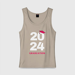 Майка женская хлопок Выпуск 2024 - окончание школы -ВУЗа, цвет: миндальный