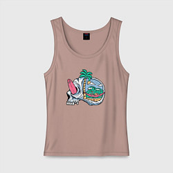 Майка женская хлопок Dead summer skull, цвет: пыльно-розовый