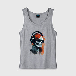 Майка женская хлопок Grunge redhead girl skull, цвет: меланж