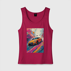 Майка женская хлопок Nissan GT-R дрифт в городе, цвет: маджента
