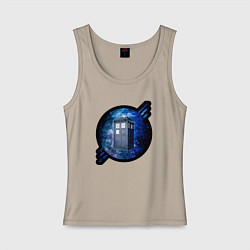 Майка женская хлопок Tardis in space, цвет: миндальный