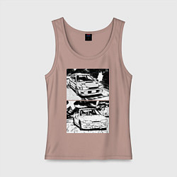 Майка женская хлопок Nissan silvia subaru forester, цвет: пыльно-розовый