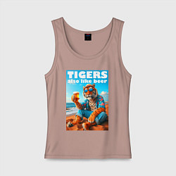 Майка женская хлопок Tigers also like beer - ai art fantasy, цвет: пыльно-розовый