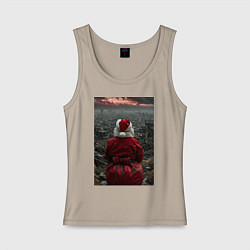 Майка женская хлопок Дед мороз и уходящий год, цвет: миндальный