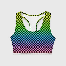 Топик спортивный женский РАДУЖНАЯ ШАХМАТКА, цвет: 3D-принт