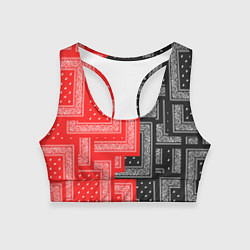 Топик спортивный женский 3D Бандана v red-black, цвет: 3D-принт