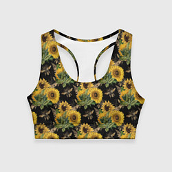 Топик спортивный женский Fashion Sunflowers and bees, цвет: 3D-принт