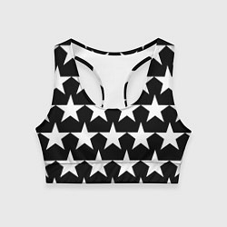 Топик спортивный женский Белые звёзды на чёрном фоне 2, цвет: 3D-принт