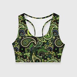 Топик спортивный женский Ярко зеленые славянские узоры, цвет: 3D-принт