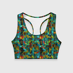 Топик спортивный женский Разноцветные штрихи на бирюзе, цвет: 3D-принт