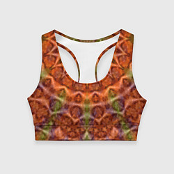 Топик спортивный женский Оранжево-оливковый калейдоскоп, цвет: 3D-принт