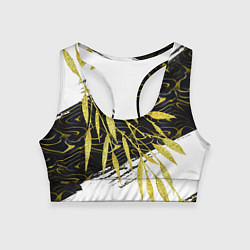 Топик спортивный женский Абстракция с золотыми листьями, цвет: 3D-принт