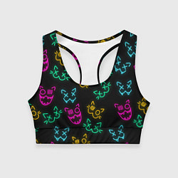 Женский спортивный топ НЕОНОВЫЕ КОТИКИ NEON FACES CATS