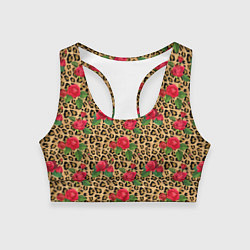Топик спортивный женский Шкура Леопарда в Цветах, цвет: 3D-принт