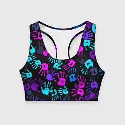 Топик спортивный женский Следы неоновых рук, цвет: 3D-принт