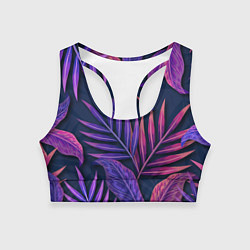 Топик спортивный женский Neon Tropical plants pattern, цвет: 3D-принт