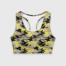 Топик спортивный женский Желтый, Черный, Серый, Модный камуфляж, цвет: 3D-принт