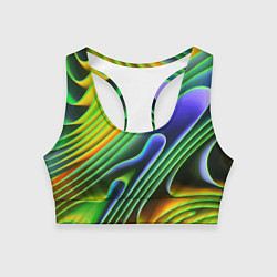 Топик спортивный женский Цветные неоновые полосы Абстракция Color neon patt, цвет: 3D-принт