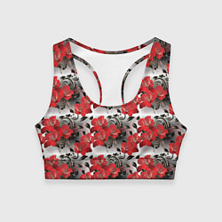 Топик спортивный женский Красные абстрактные цветы, цвет: 3D-принт