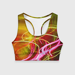 Топик спортивный женский Неоновые линии и фонари - Жёлтый, цвет: 3D-принт