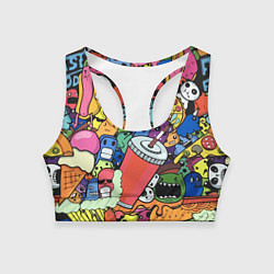 Топик спортивный женский Fast food pattern Pop art Fashion trend, цвет: 3D-принт