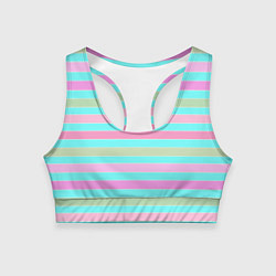 Женский спортивный топ Pink turquoise stripes horizontal Полосатый узор