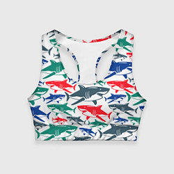 Топик спортивный женский Стая разноцветных акул - паттерн, цвет: 3D-принт