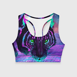 Топик спортивный женский Светящийся неоновый тигр, цвет: 3D-принт