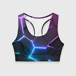 Женский спортивный топ Фиолетовый градиент - неоновые геометрические плит
