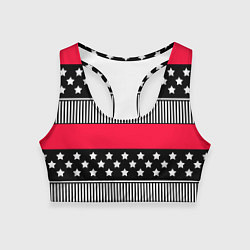 Топик спортивный женский Red and black pattern with stripes and stars, цвет: 3D-принт