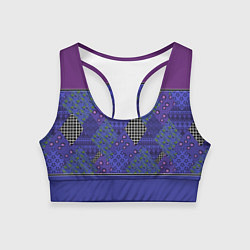 Топик спортивный женский Combined burgundy-blue pattern with patchwork, цвет: 3D-принт