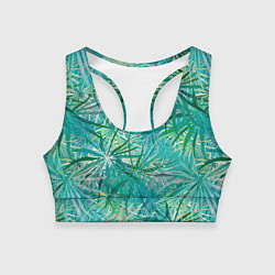 Топик спортивный женский Тропические листья на зеленом фоне, цвет: 3D-принт