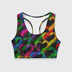 Топик спортивный женский Граффити - неоновые сердца, цвет: 3D-принт