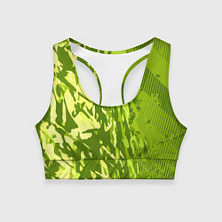 Топик спортивный женский Зеленый абстрактный камуфляж, цвет: 3D-принт