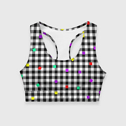 Топик спортивный женский Черно-белая клетка с цветными квадратами, цвет: 3D-принт
