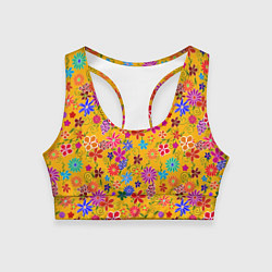 Топик спортивный женский Нарисованные цветы - орнамент, цвет: 3D-принт