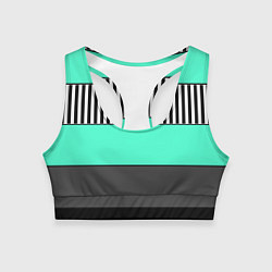 Топик спортивный женский Полосатый зеленый с черным и белым узор, цвет: 3D-принт