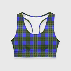 Топик спортивный женский Ткань Шотландка сине-зелёная, цвет: 3D-принт