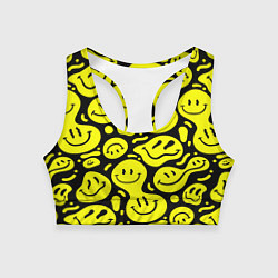 Топик спортивный женский Кислотный желтый смайлик, цвет: 3D-принт